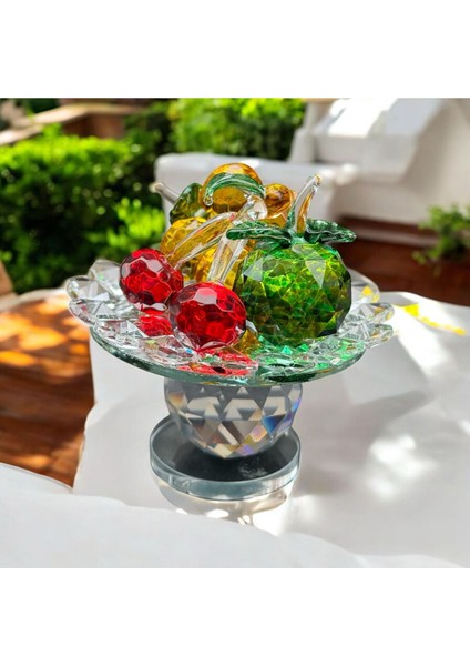 Dekoratif Kristal Cam Ayaklı Üçlü Meyve Tabağı Renkli