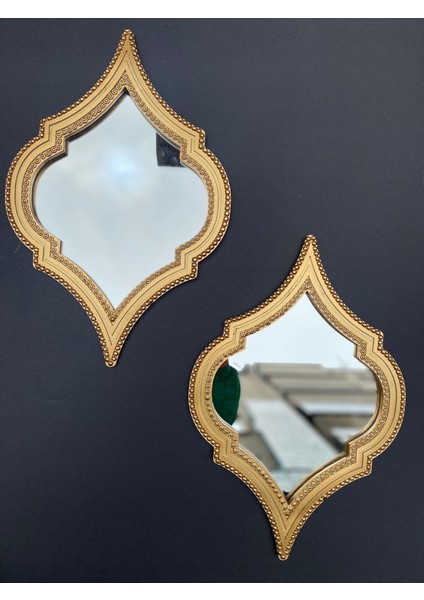 Dekoratif Polyester Ikili Damla Ayna Takımı Gold