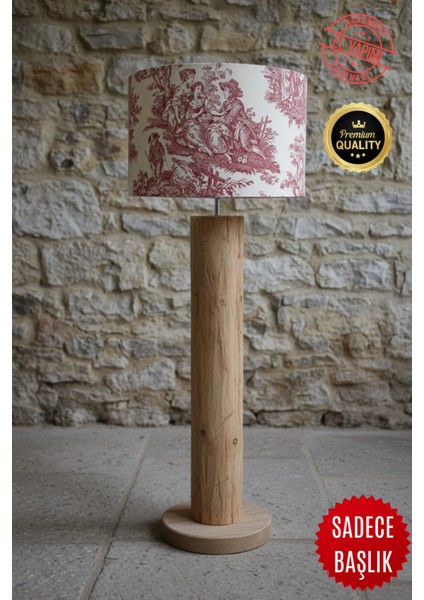 Vintage Toile De Jouy Desenli Lambader Başlığı Kırmızı