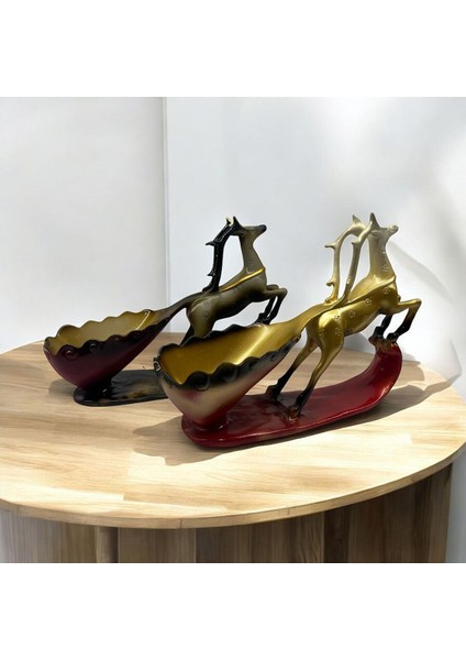 Dekoratif Polyester Kızaklı Geyik Biblo Krem Beyaz indirimleri