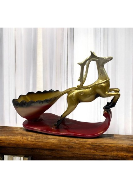 Dekoratif Polyester Kızaklı Geyik Biblo Krem Beyaz