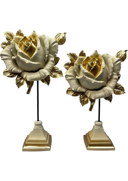Dekoratif Polyester Ikili Dik Gül Çiçek Krem Gold Eskitme modelleri