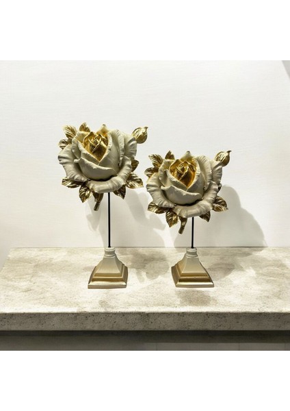 Dekoratif Polyester Ikili Dik Gül Çiçek Krem Gold Eskitme fırsatları