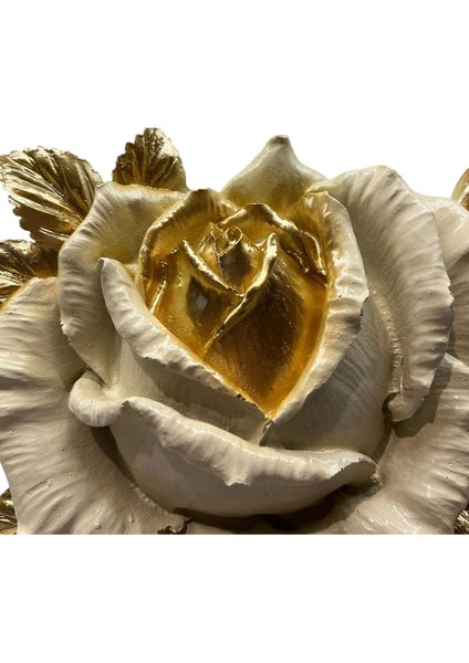 Dekoratif Polyester Ikili Dik Gül Çiçek Krem Gold Eskitme indirimleri