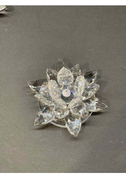 Dekoratif Kristal Cam Üçlü Lotus Mumluk Şeffaf Gümüş