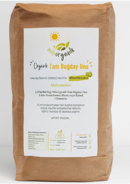 Organik Tam Buğday Unu - 1000 gr %100 Organik Durum Buğdayı