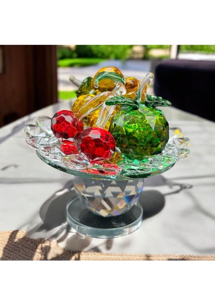 Dekoratif Kristal Cam Ayaklı Üçlü Meyve Tabağı Renkli modelleri