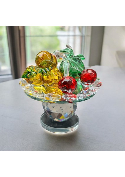 Dekoratif Kristal Cam Ayaklı Üçlü Meyve Tabağı Renkli