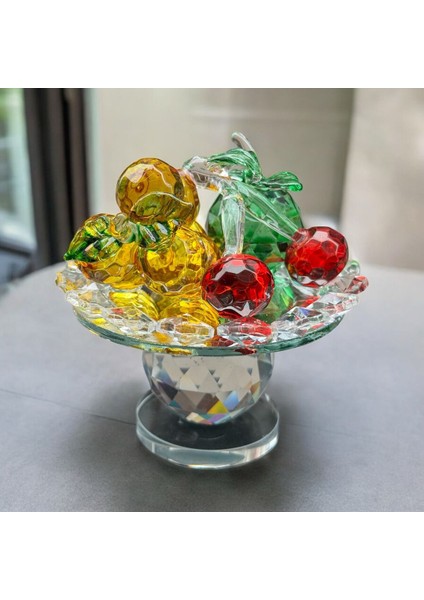 Dekoratif Kristal Cam Ayaklı Üçlü Meyve Tabağı Renkli