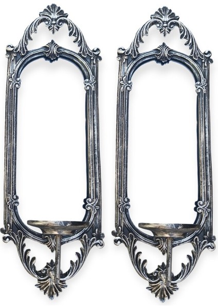 Dekoratif Polyester Tekli Niş Dikdörtgen Aynalı Mumluk Takımı Gümüş Eskitme fırsatları