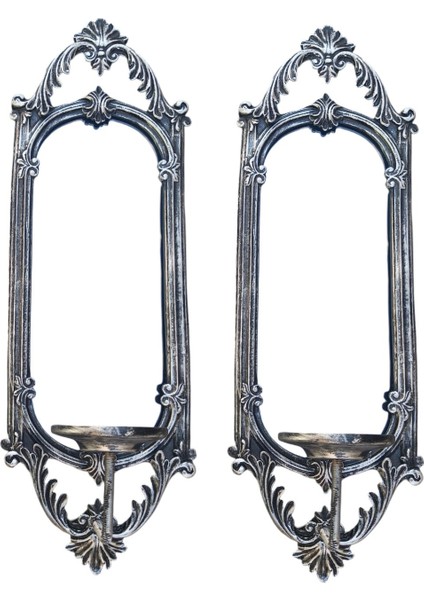 Dekoratif Polyester Tekli Niş Dikdörtgen Aynalı Mumluk Takımı Gümüş Eskitme indirimleri