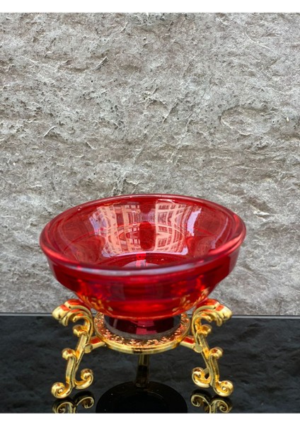 Dekoratif Kristal Cam Tekli Renkli Sunum Çanağı Kırmızı