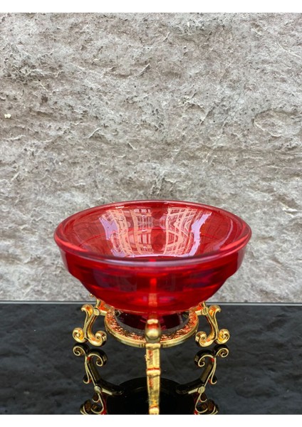 Dekoratif Kristal Cam Tekli Renkli Sunum Çanağı Kırmızı fırsatları