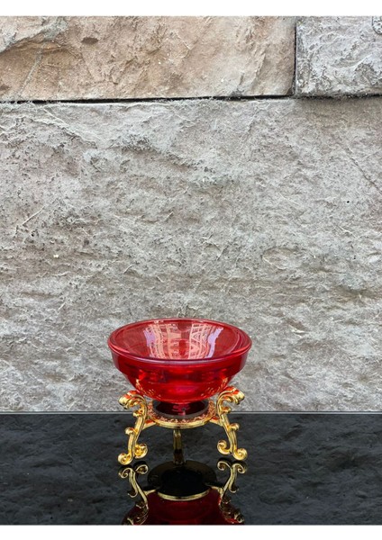 Dekoratif Kristal Cam Tekli Renkli Sunum Çanağı Kırmızı