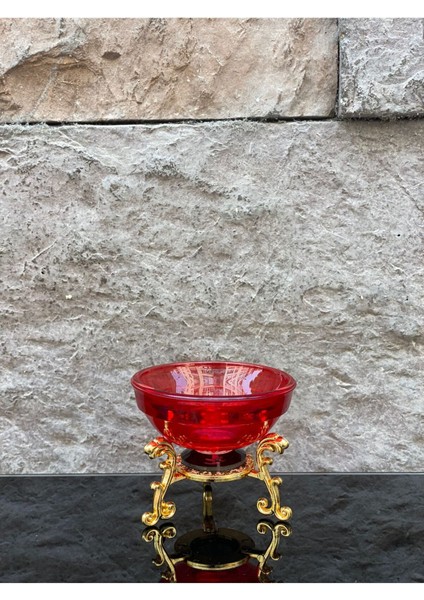 Dekoratif Kristal Cam Tekli Renkli Sunum Çanağı Kırmızı