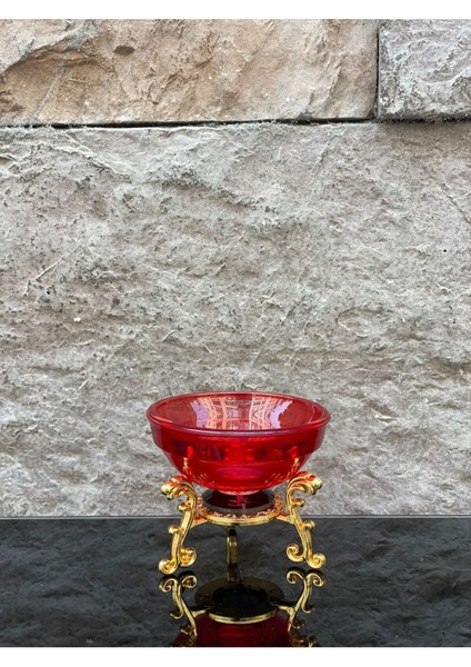 Dekoratif Kristal Cam Tekli Renkli Sunum Çanağı Kırmızı