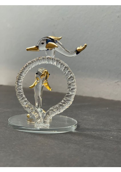 Dekoratif Kristal Cam Ikili Zıplayan Yunuslar Gold