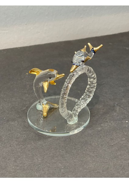 Dekoratif Kristal Cam Ikili Zıplayan Yunuslar Gold