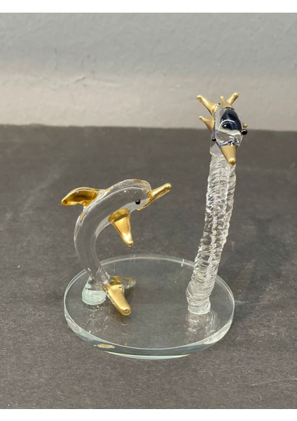 Dekoratif Kristal Cam Ikili Zıplayan Yunuslar Gold