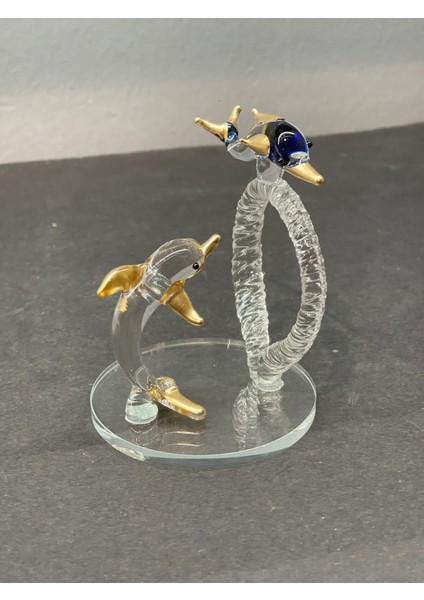 Dekoratif Kristal Cam Ikili Zıplayan Yunuslar Gold