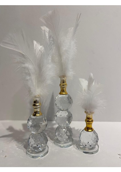 Dekoratif Kristal Cam Üçlü Tüy Beyaz-Gold