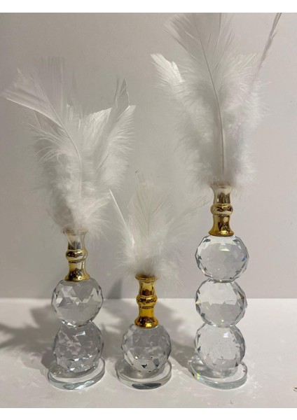 Dekoratif Kristal Cam Üçlü Tüy Beyaz-Gold fiyatları