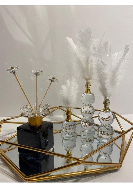Dekoratif Kristal Cam Üçlü Tüy Beyaz-Gold fırsatları