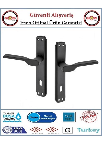 Veroni Mat Siyah Iç Oda Kapı Kolu - Statik Fırın Boyalı - 1 Takım Ön ve Arka
