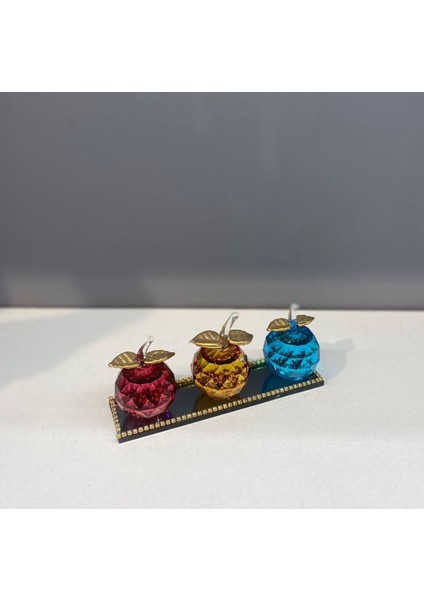 Dekoratif Kristal Tabak Üçlü Elma Renkli fiyatları