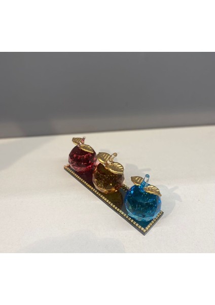 Dekoratif Kristal Tabak Üçlü Elma Renkli modelleri