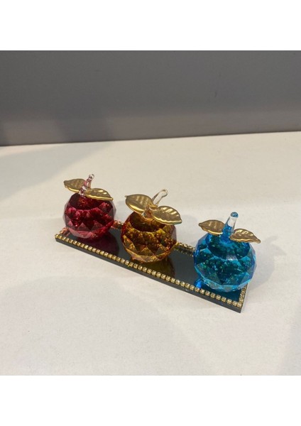 Dekoratif Kristal Tabak Üçlü Elma Renkli fırsatları