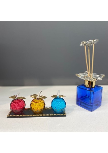 Dekoratif Kristal Tabak Üçlü Elma Renkli indirimleri