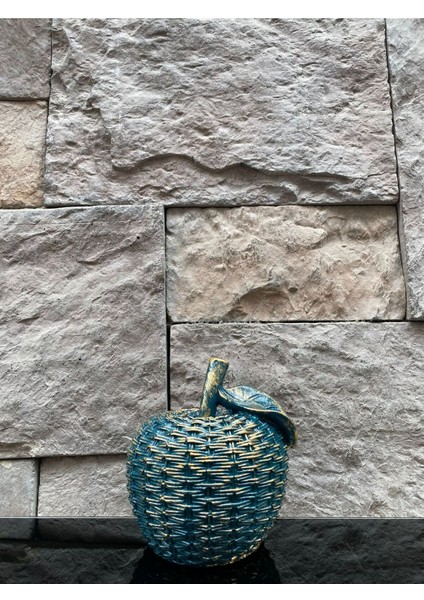 Dekoratif Polyester Üçlü Elma-Armut-Tepsi Set Koyu Yeşil Gold Eskitme