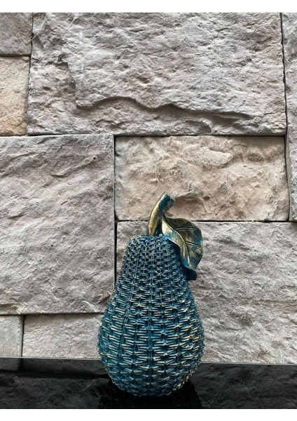 Dekoratif Polyester Üçlü Elma-Armut-Tepsi Set Koyu Yeşil Gold Eskitme