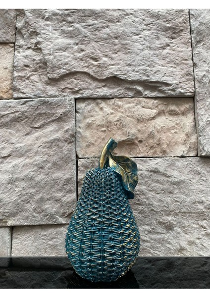 Dekoratif Polyester Üçlü Elma-Armut-Tepsi Set Koyu Yeşil Gold Eskitme