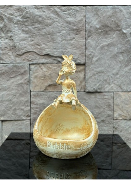 Dekoratif Polyester Çerezlik&telefonluk Biblo Krem Gold Eskitme