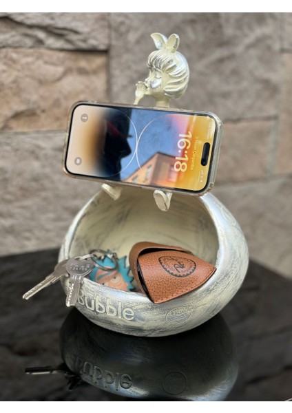 Dekoratif Polyester Çerezlik&telefonluk Biblo Krem Gold Eskitme