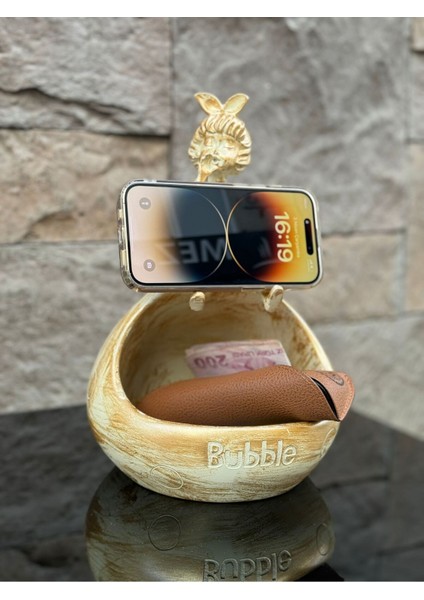 Dekoratif Polyester Çerezlik&telefonluk Biblo Krem Gold Eskitme