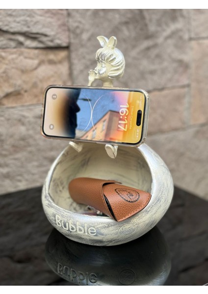 Dekoratif Polyester Çerezlik&telefonluk Biblo Krem Gold Eskitme