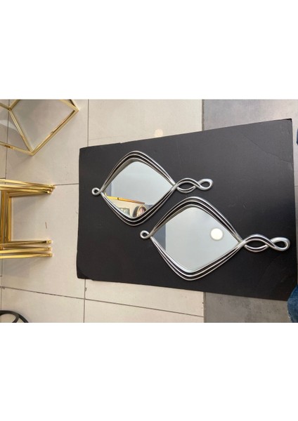 Dekoratif Polyester Ikili Büyük Boy Su Yolu Ayna Gümüş