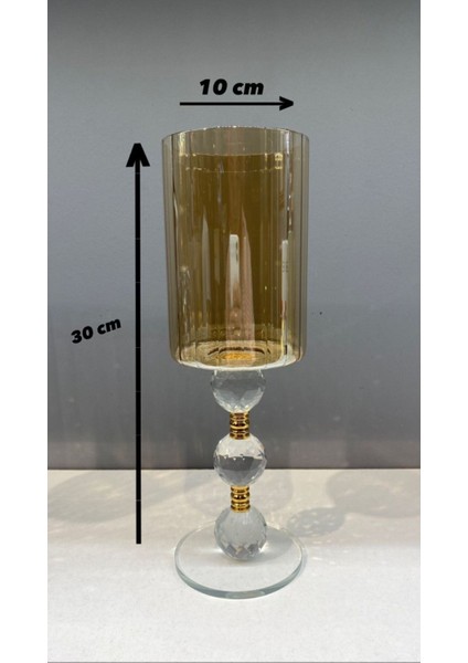 Dekoratif Kristal Cam Üçlü Boru Şamdan Gold