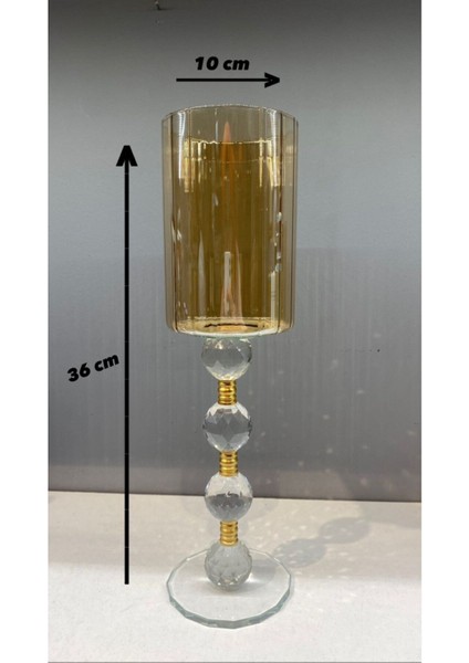 Dekoratif Kristal Cam Üçlü Boru Şamdan Gold