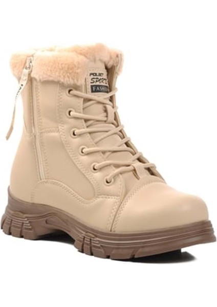 Çocuk Günlük Içi Kürklü Bağcıklı Fermuarlı Rahat Bot - Krem - 35 fırsatları