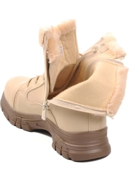 Çocuk Günlük Içi Kürklü Bağcıklı Fermuarlı Rahat Bot - Krem - 35 indirimleri