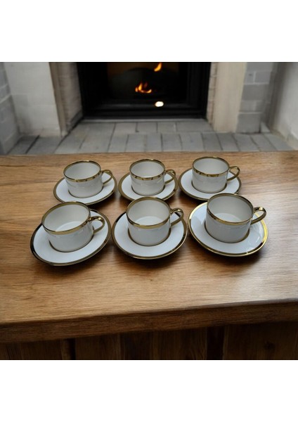 Bambum Vibe Porselen 6 Kişilik Çay Fincan Takımı Altın Desenli