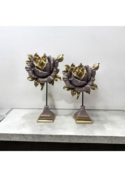 Dekoratif Polyester Ikili Dik Gül Çiçek Vizon Gold Eskitme fiyatları