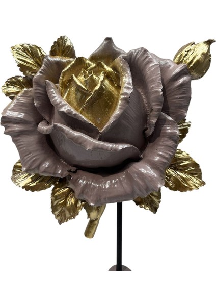 Dekoratif Polyester Ikili Dik Gül Çiçek Vizon Gold Eskitme