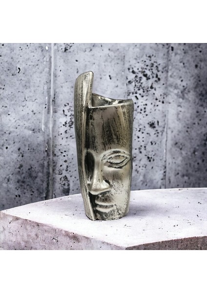 Dekoratif Polyester Tekli Kadın Yüzlü Saksı Vazo Gümüş Siyah Eskitme modelleri