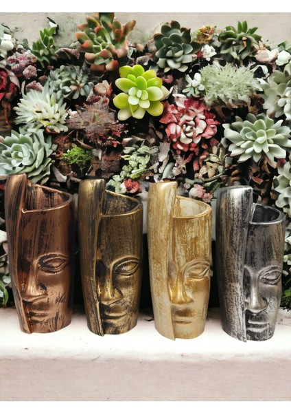 Dekoratif Polyester Tekli Kadın Yüzlü Saksı Vazo Gümüş Siyah Eskitme indirimleri