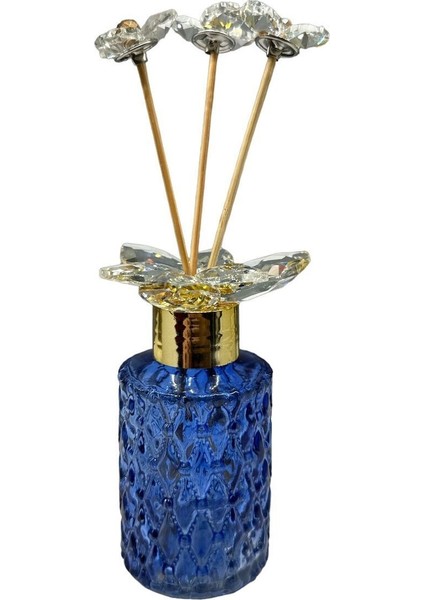 Dekoratif Kristal Cam Silindir Oda Koku Şişesi Mavi Gold